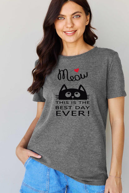 Simply Love Full Size MEOW THIS IS THE BEST DAY EVER! Graphic Cotton T-Shirt - Vesteeto