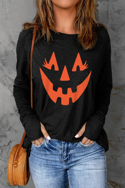 Halloween Pumpkin Face Graphic T-Shirt - Vesteeto