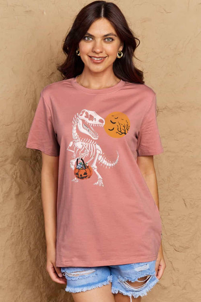Simply Love Full Size Dinosaur Skeleton Graphic Cotton T-Shirt - Vesteeto