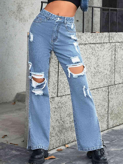 Distressed Slit Jeans - Vesteeto