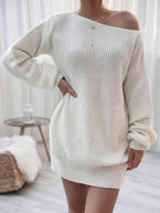 Rib-Knit Mini Sweater Dress - Vesteeto