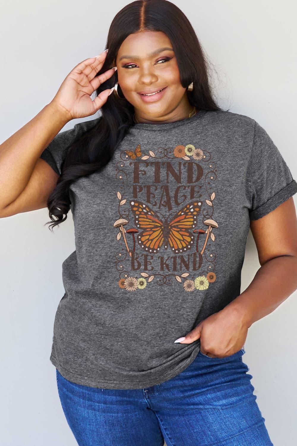 Simply Love Full Size FIND PEACE BE KIND Graphic Cotton T-Shirt - Vesteeto