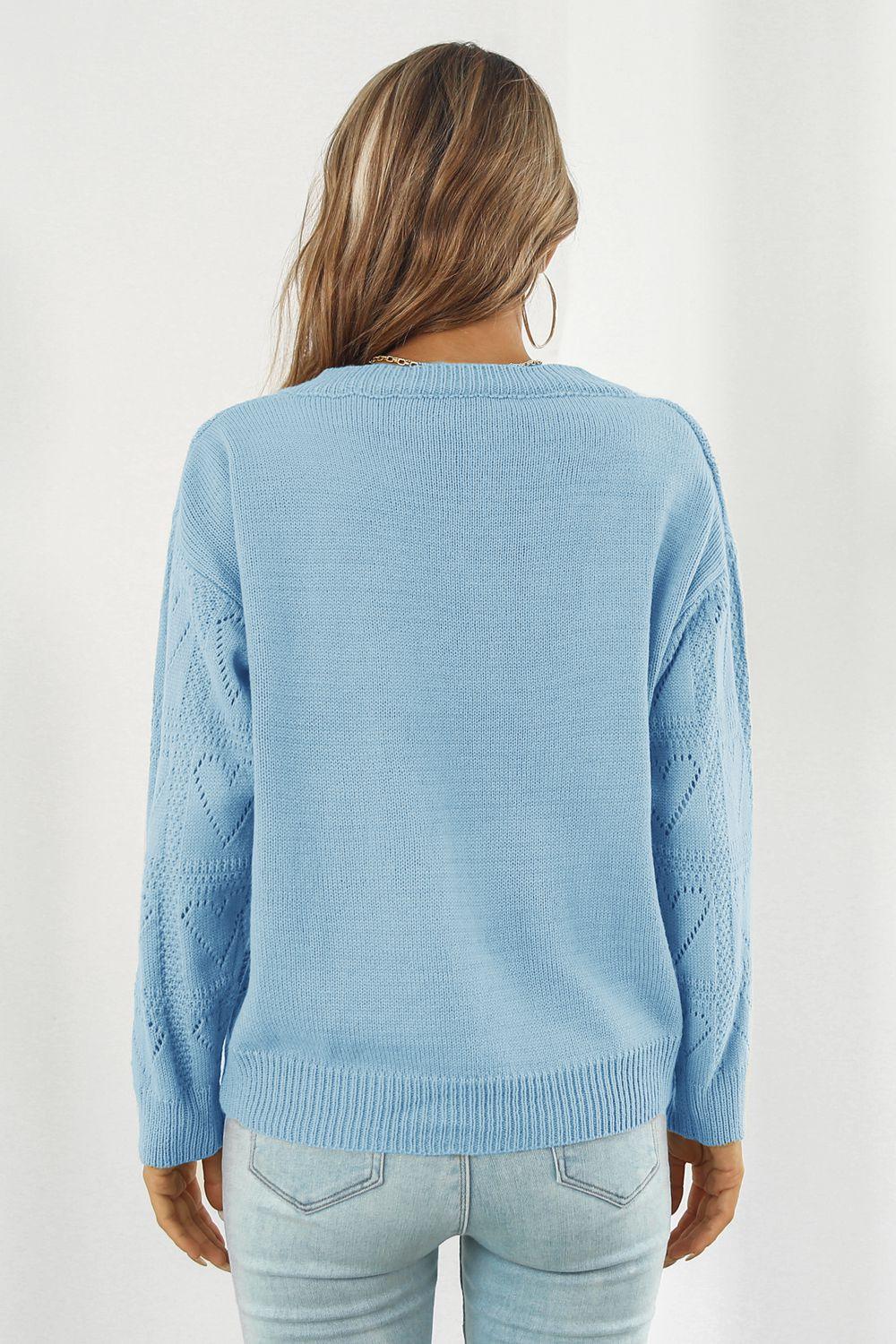 V-Neck Drop Shoulder Sweater - Vesteeto