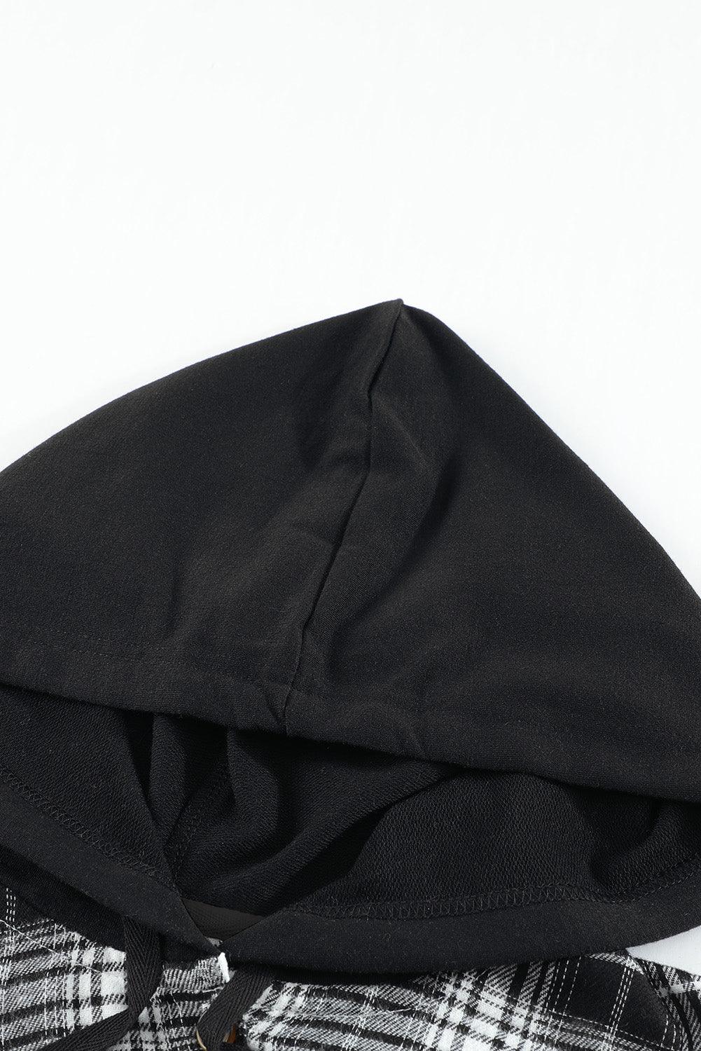 Plaid Drawstring Hooded Shirt Jacket - Vesteeto
