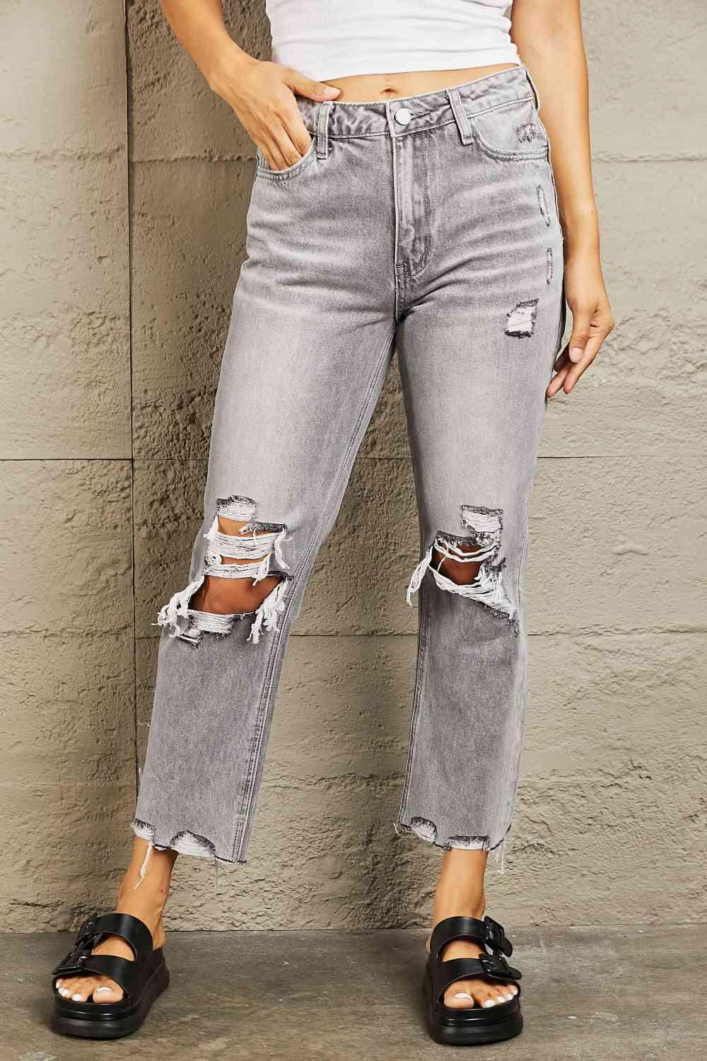 BAYEAS High Waisted Cropped Straight Jeans - Vesteeto
