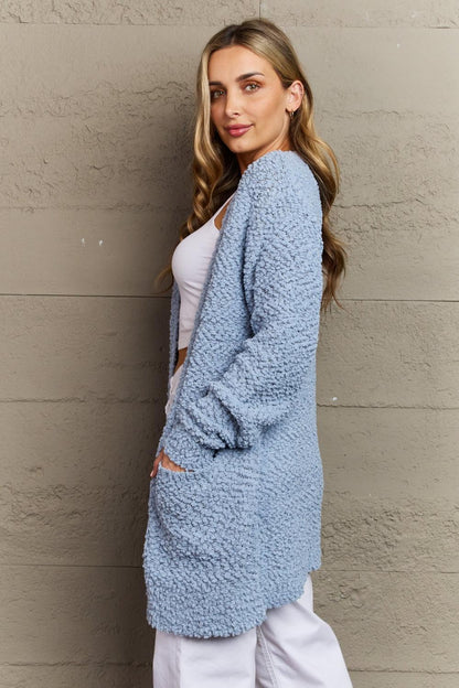 Zenana Falling For You Full Size Open Front Popcorn Cardigan - Vesteeto