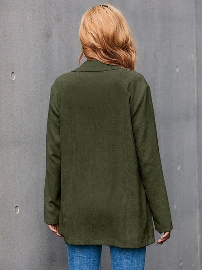 Corduroy Long Sleeve Longline Blazer with Pockets - Vesteeto