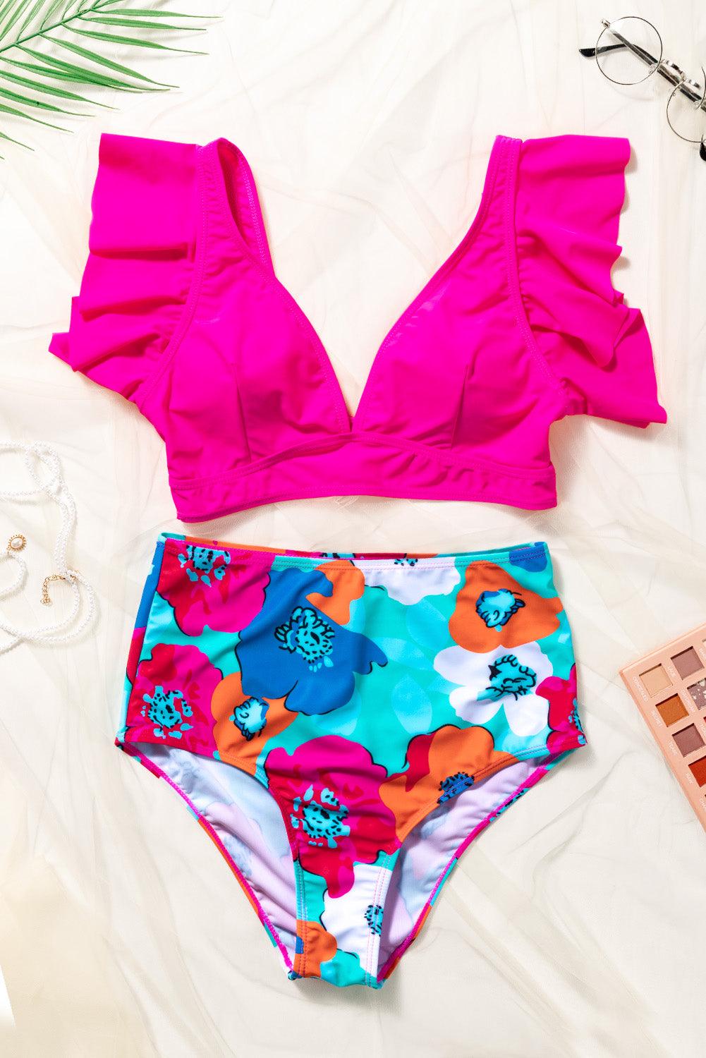 Cropped Swim Top and Floral Bottoms Set - Vesteeto