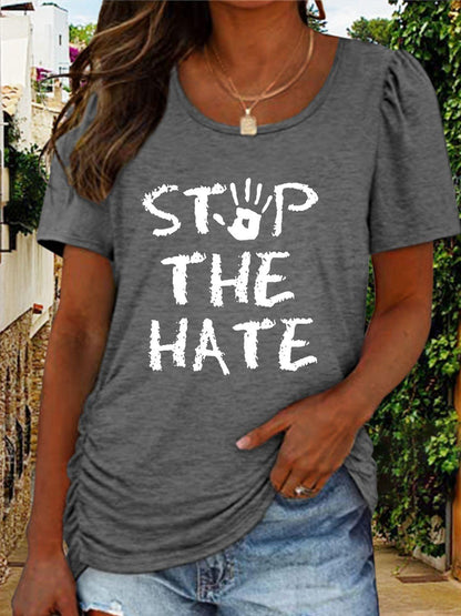 Round Neck Short Sleeve STOP THE HATE Graphic T-Shirt - Vesteeto