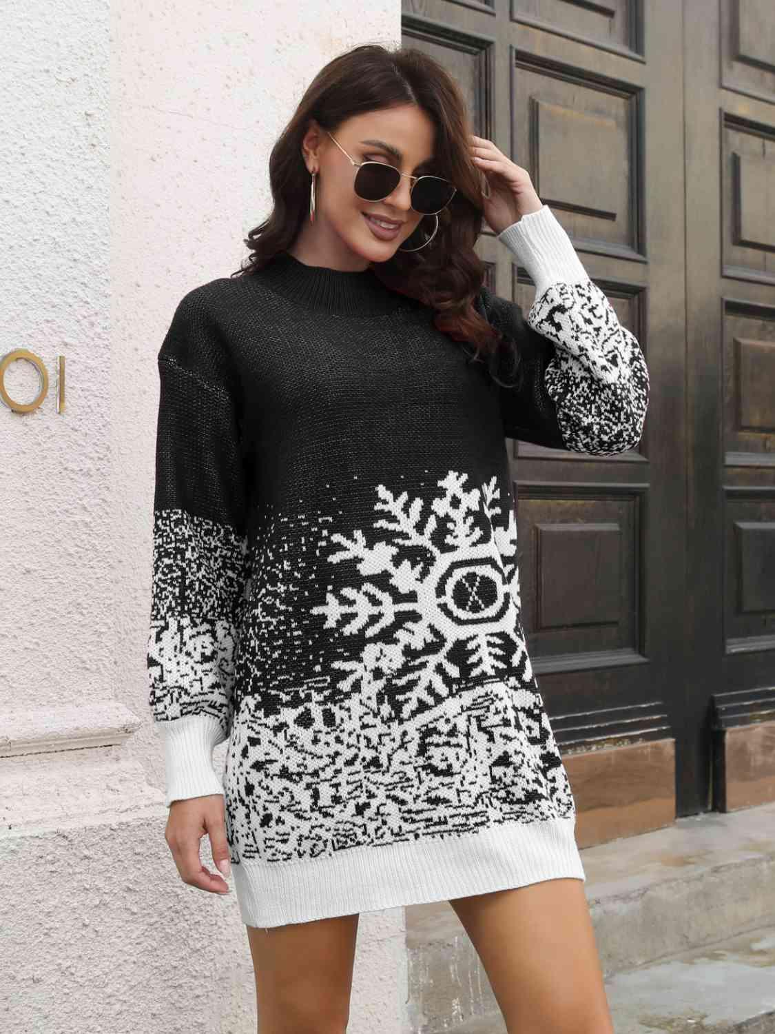 Snowflake Pattern Sweater Dress - Vesteeto