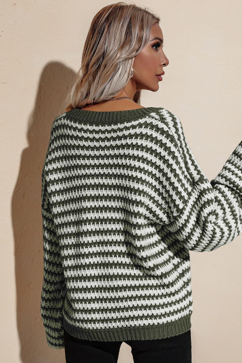 Striped Dropped Shoulder Sweater - Vesteeto