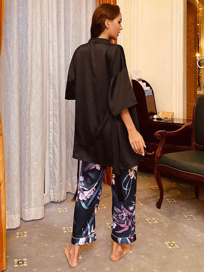 Cami, Robe, and Printed Pants Pajama Set - Vesteeto