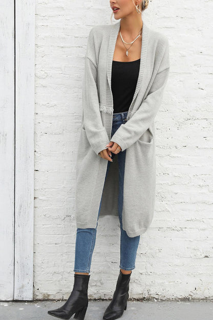 Open Front Pocketed Cardigan - Vesteeto