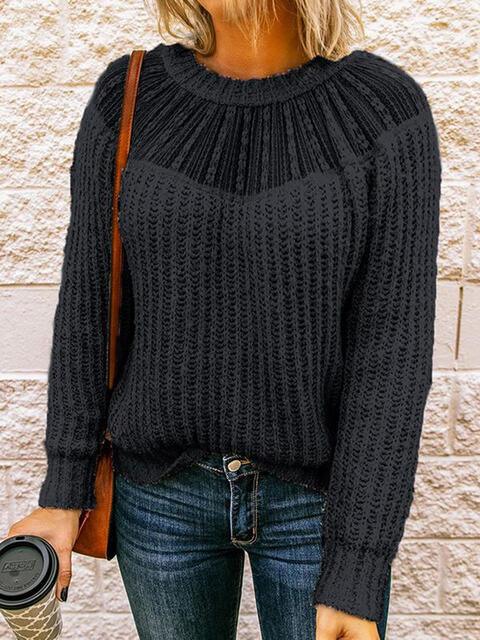 Round Neck Rib-Knit Sweater - Vesteeto