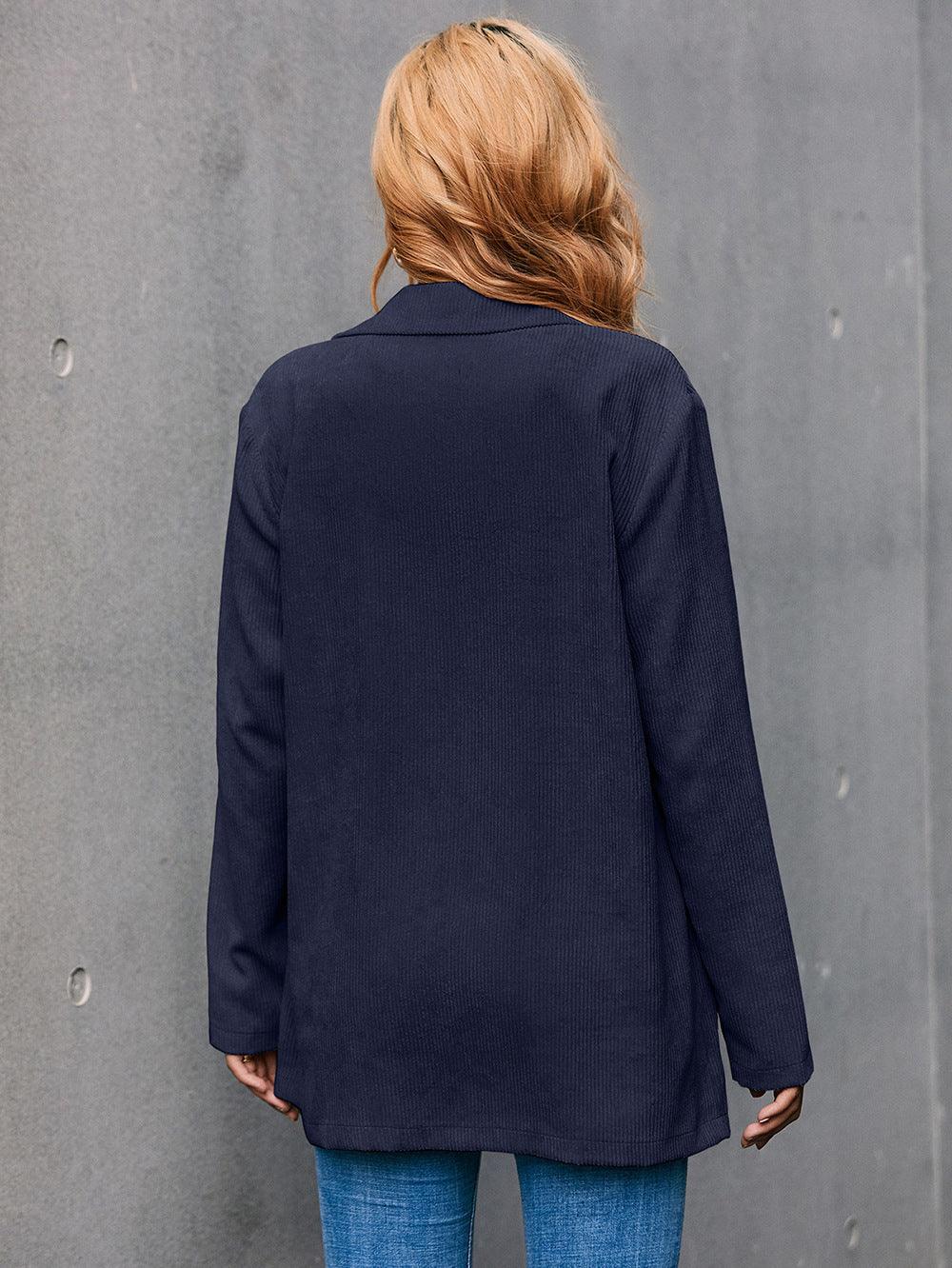 Corduroy Long Sleeve Longline Blazer with Pockets - Vesteeto