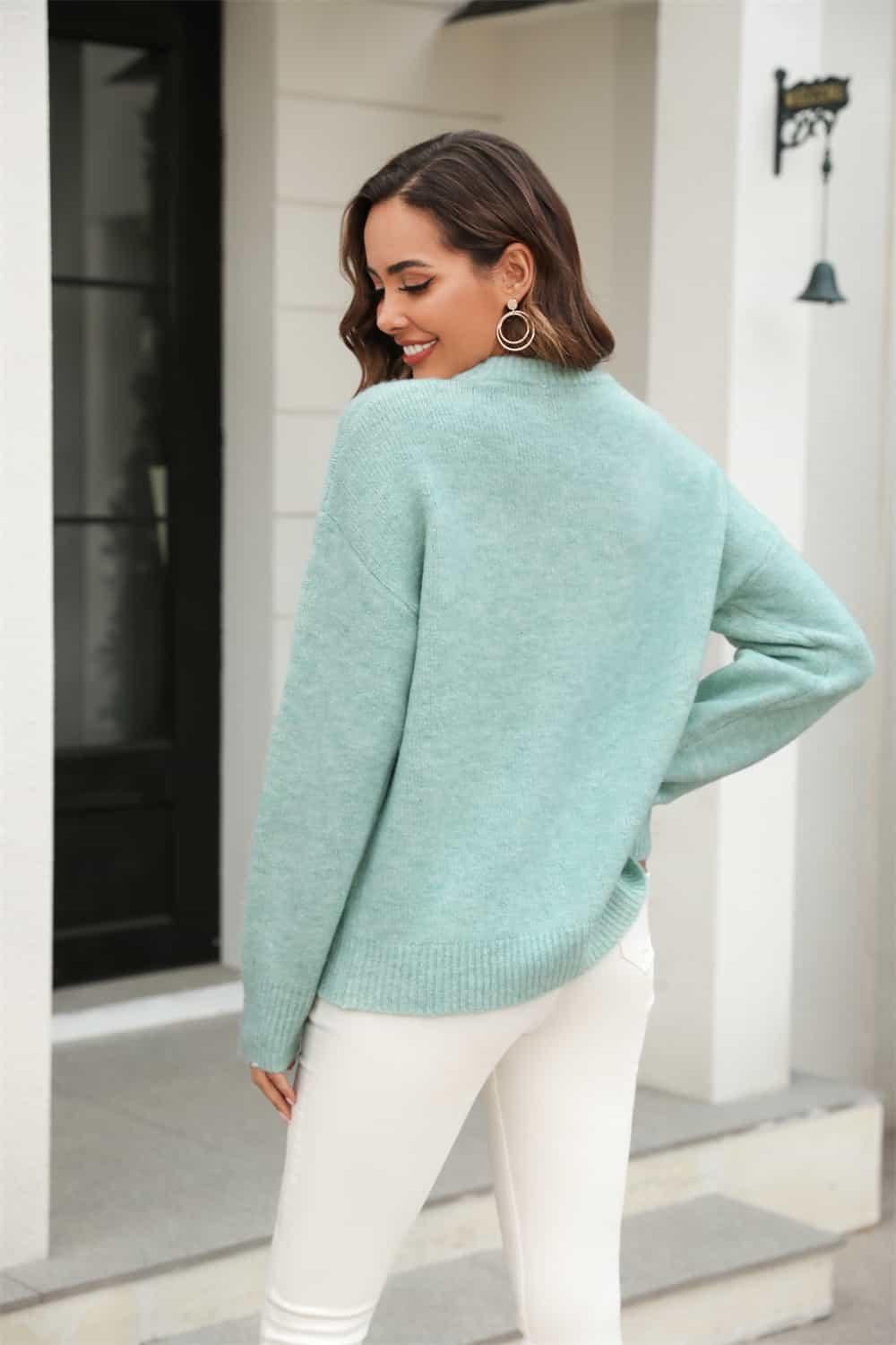 Round Neck Ribbed Long Sleeve Sweater - Vesteeto