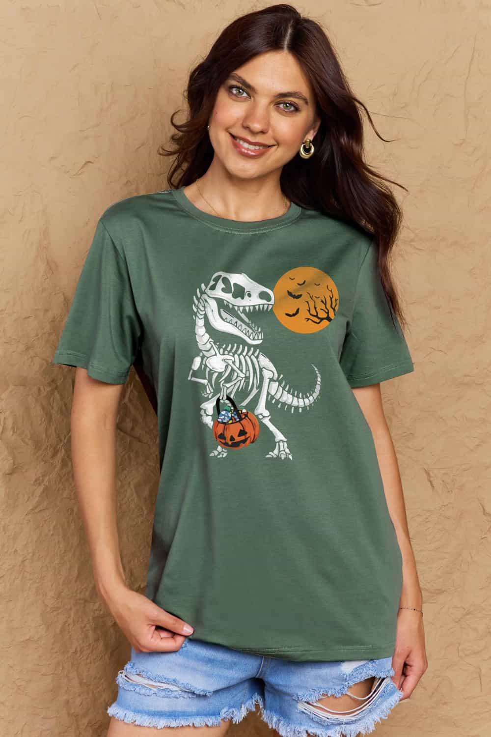 Simply Love Full Size Dinosaur Skeleton Graphic Cotton T-Shirt - Vesteeto