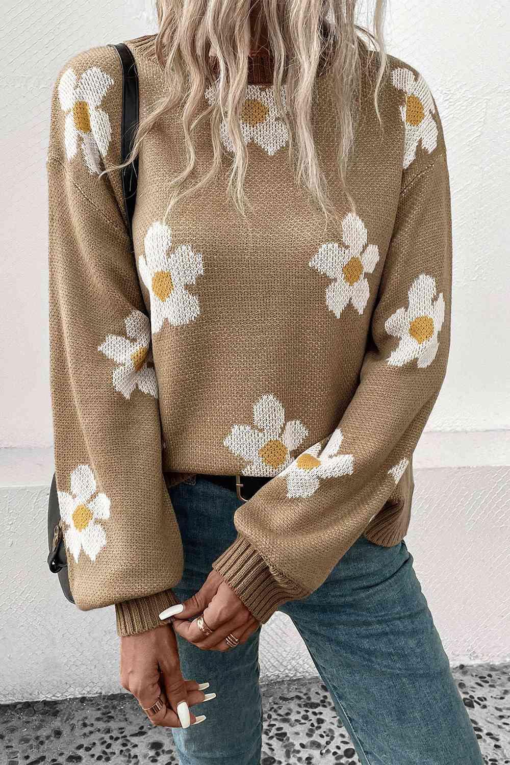 Floral Dropped Shoulder Sweater - Vesteeto