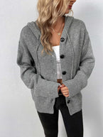 Button-Down Long Sleeve Hooded Sweater - Vesteeto