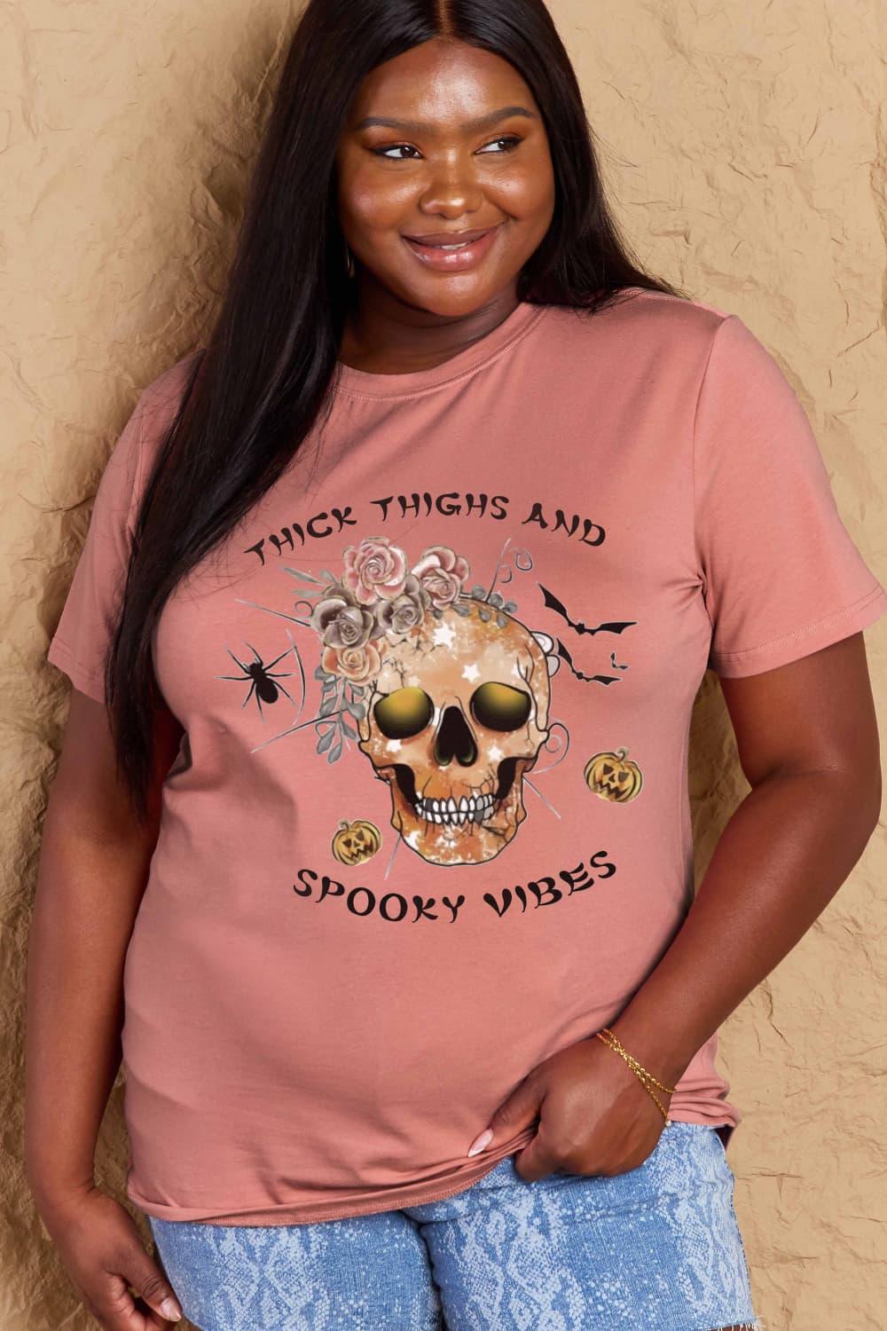 Simply Love Full Size THICK THIGHS AND SPOOKY VIBES Graphic Cotton T-Shirt - Vesteeto