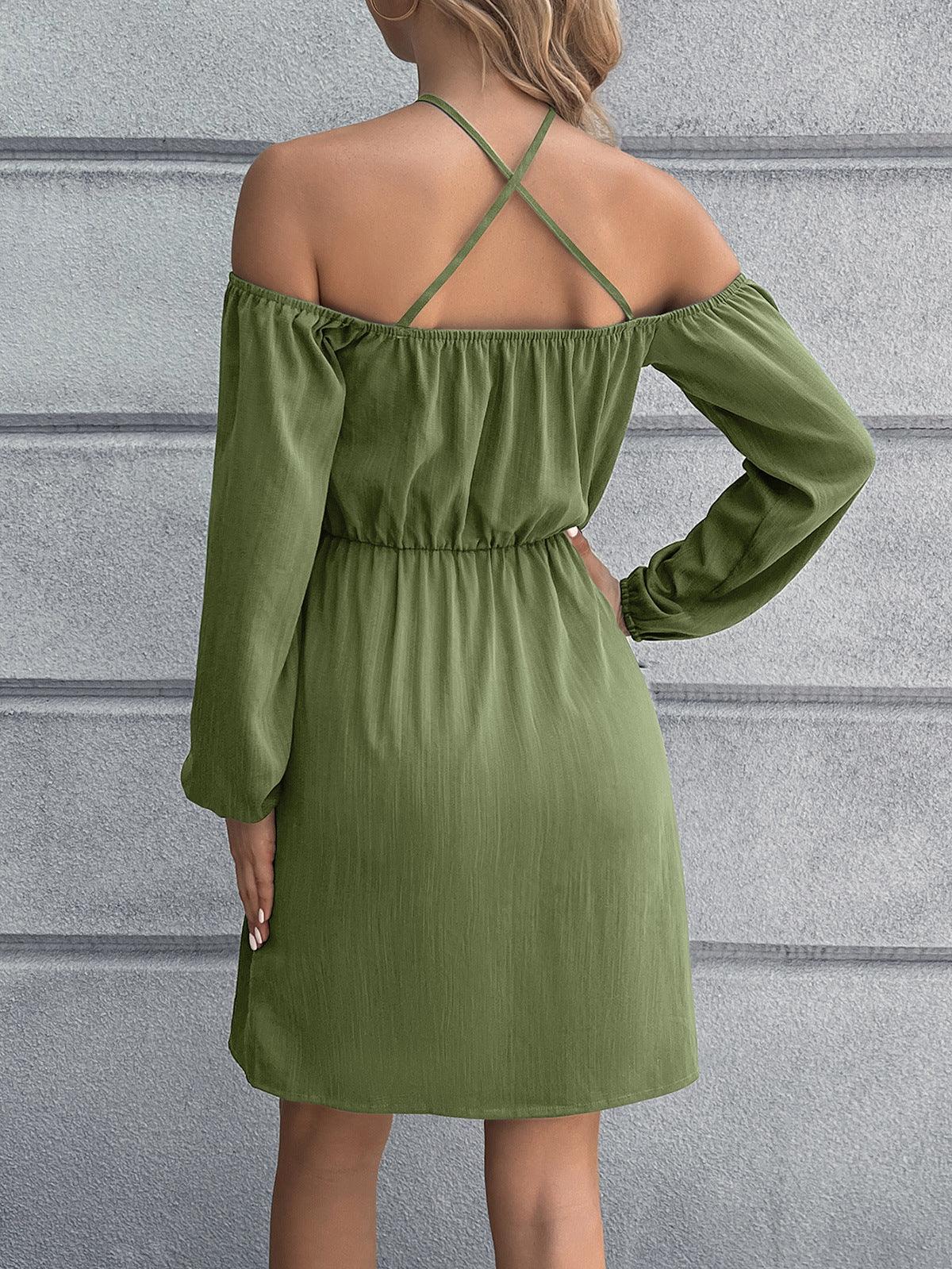Cold-Shoulder Crisscross Mini Dress - Vesteeto