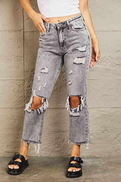 BAYEAS Acid Wash Distressed Straight Jeans - Vesteeto
