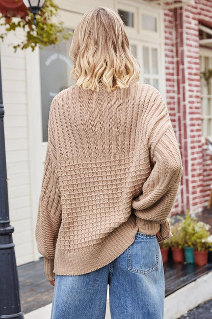 Round Neck Dropped Shoulder Sweater - Vesteeto