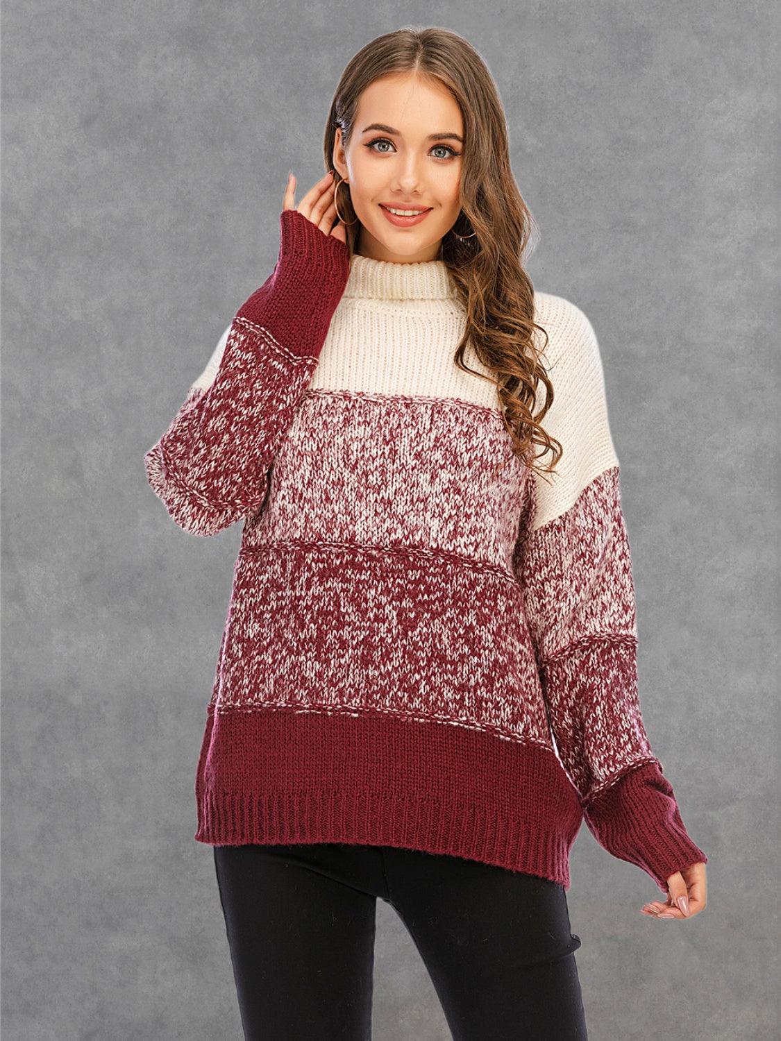 Color Block Turtleneck Sweater - Vesteeto