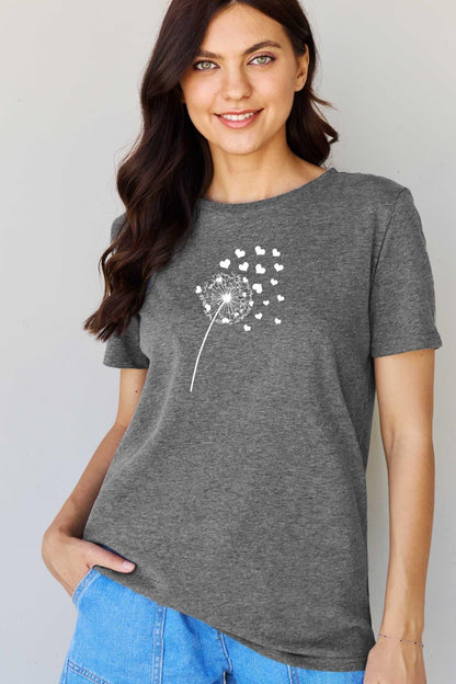 Simply Love Full Size Dandelion Heart Graphic Cotton T-Shirt - Vesteeto