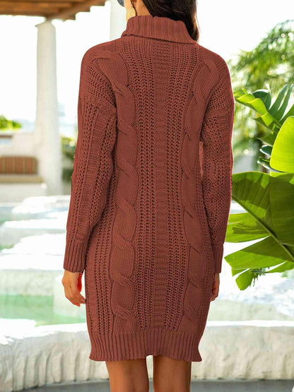 Turtleneck Ribbed Sweater Dress - Vesteeto