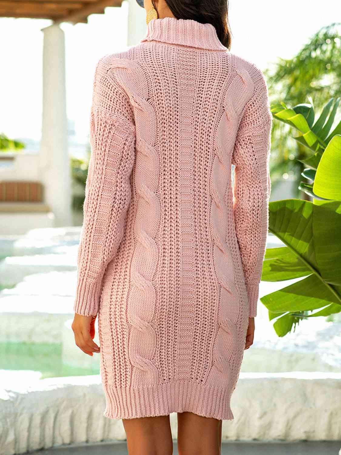 Turtleneck Ribbed Sweater Dress - Vesteeto