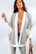 Contrast Open Front Cardigan with Pockets - Vesteeto