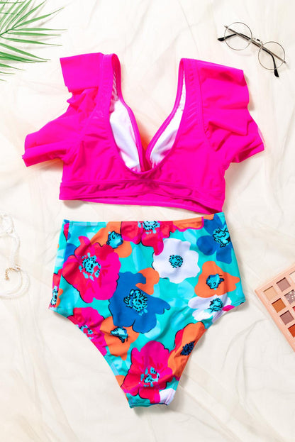 Cropped Swim Top and Floral Bottoms Set - Vesteeto