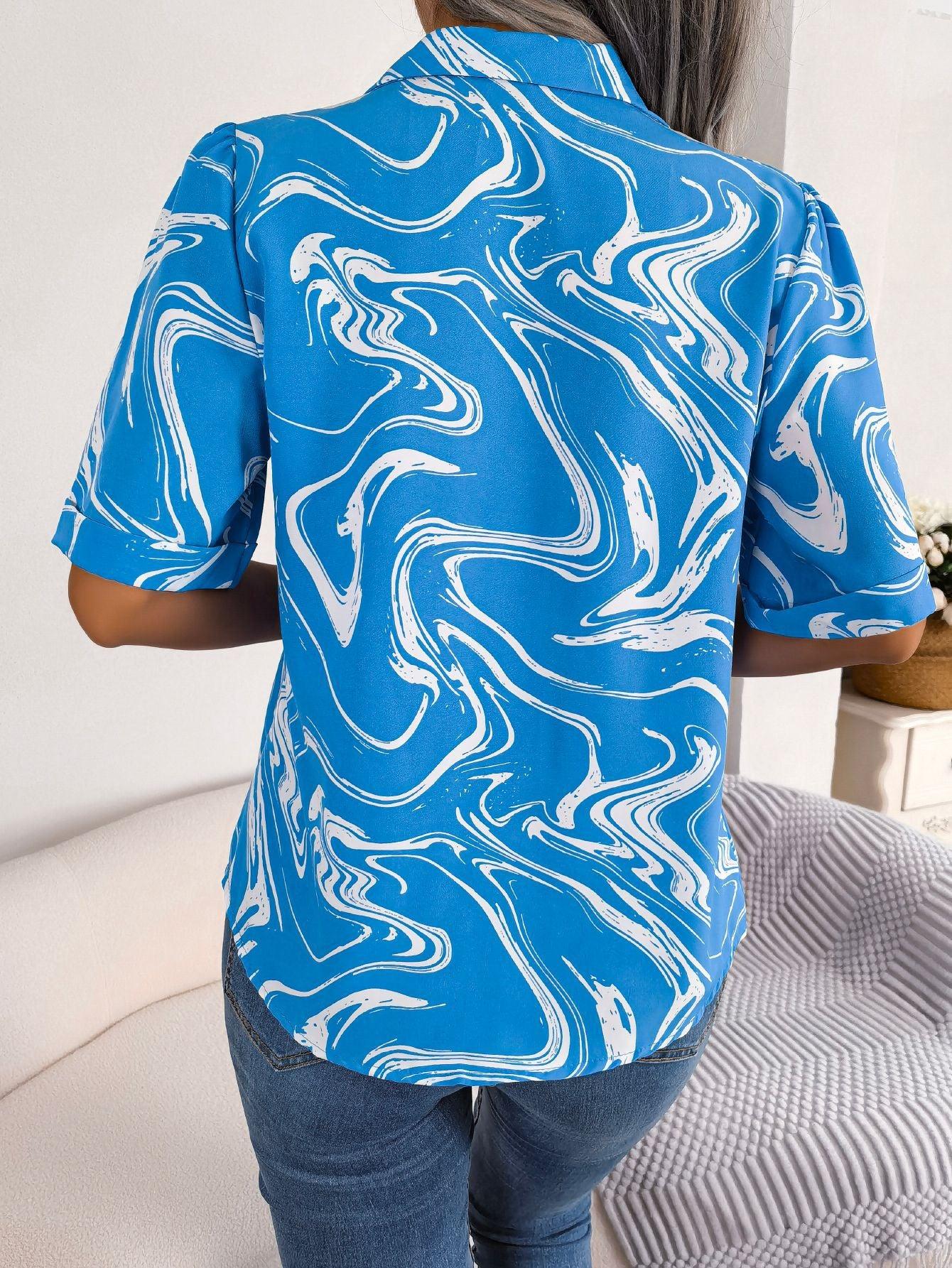 Printed Lapel Collar Shirt - Vesteeto