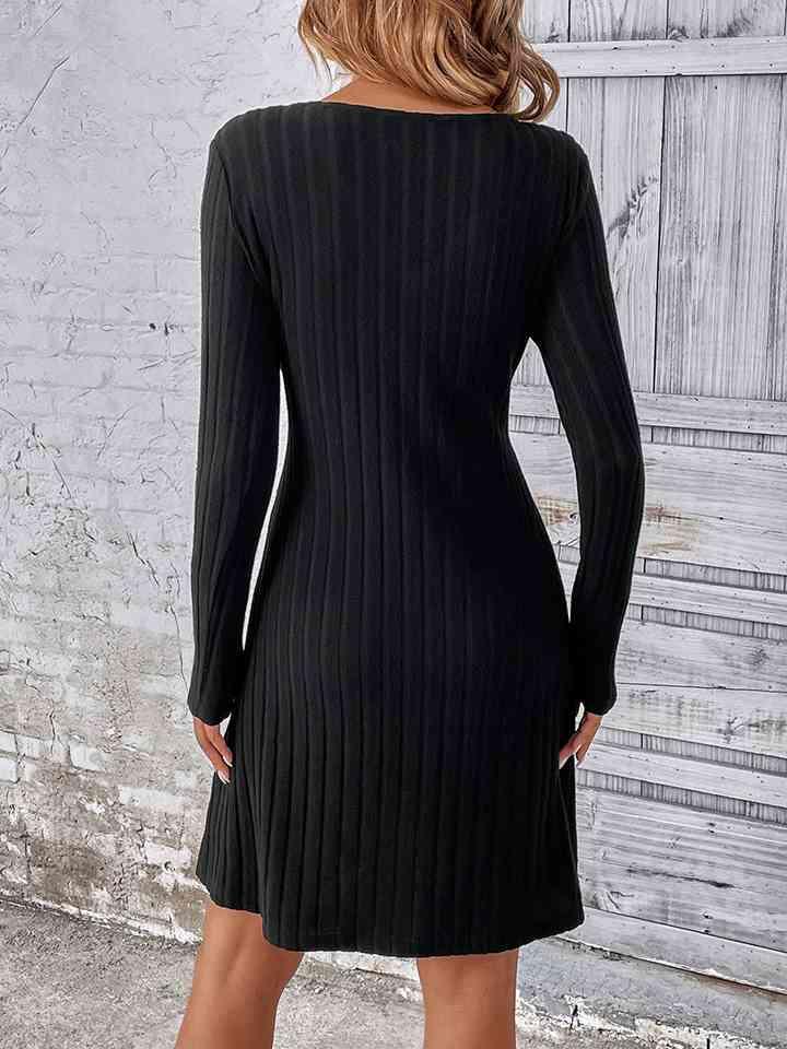 V-Neck Long Sleeve Mini Dress - Vesteeto